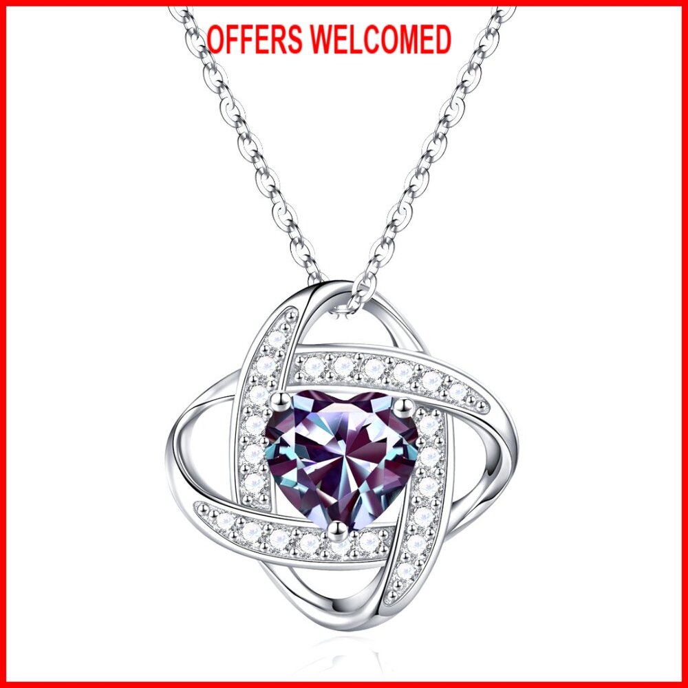 925 Sterling Silver Love Knot Birthstone Pendant Necklace